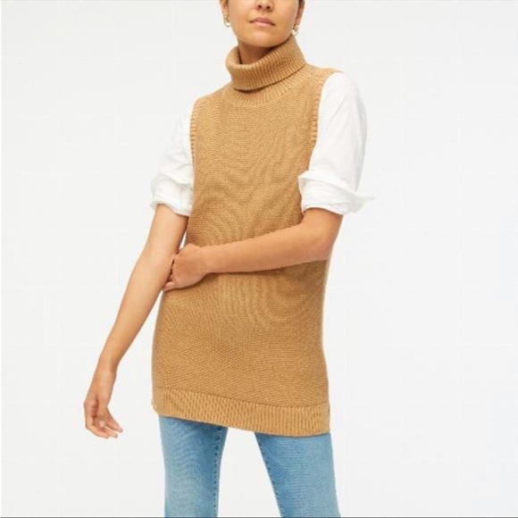J. Crew Tan colored  Sleeveless Turtleneck Tunic Length sweater, Size Medium - Picture 2 of 4